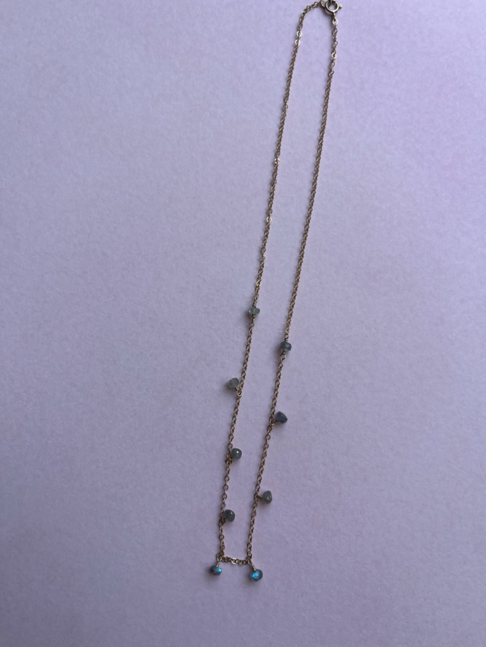 Delicate Gold Beaded Necklace with Blue Accent Stones